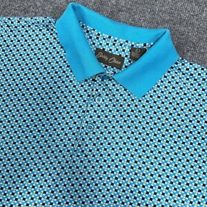 Bobby Chan Polo Shirt Men Large Blue Geometric Check Silk‎ Blend Vintage Golf